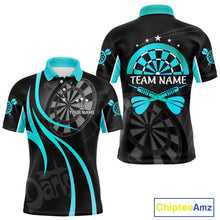 Load image into Gallery viewer, Black And Cyan Darts Jersey For Men Custom Team Polo &amp; Quarter Zip Darts Shirt Uniform TDM4489
