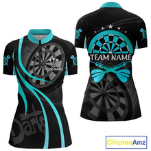 Load image into Gallery viewer, Black And Cyan Darts Jersey For Women Custom Team Polo &amp; Quarter Zip Darts Shirt Uniform TDM4489