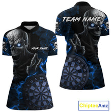 Load image into Gallery viewer, Personalized Skull Darts Polo &amp; Quarter Zip For Women Custom Fire Darts League Team Jersey |Blue TDM4719