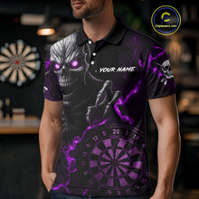 Load image into Gallery viewer, Personalized Skull Darts Polo &amp; Quarter Zip For Men Custom Fire Darts League Team Jersey |Purple TDM4720
