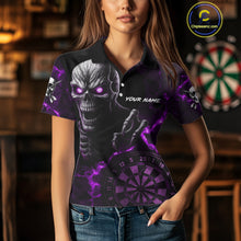 Load image into Gallery viewer, Personalized Skull Darts Polo &amp; Quarter Zip For Women Custom Fire Darts League Team Jersey |Purple TDM4720