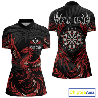 Personalized Phoenix Dartboard Wings Women's Dart Shirts Custom Red And Black Darts Team Jerseys TDM4118