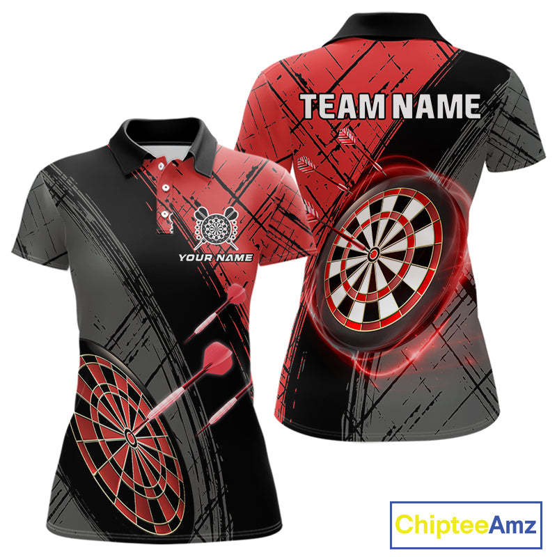 Grunge Red Black Dartboard Light Women Darts Polo & 1/4 Zip Custom Dart Shirt For Team Dart Jersey TDM4125