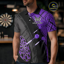 Load image into Gallery viewer, Grunge Purple Black Dartboard Light Men Dart Polo &amp; 1/4 Zip Custom Dart Shirt For Team Dart Jersey TDM4126