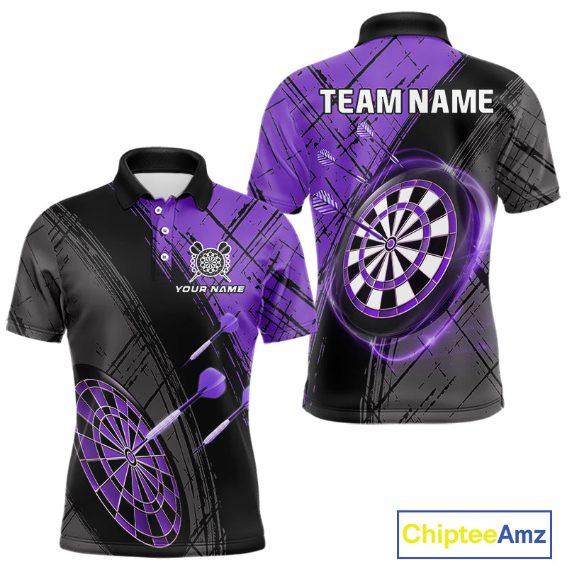 Grunge Purple Black Dartboard Light Men Dart Polo & 1/4 Zip Custom Dart Shirt For Team Dart Jersey TDM4126