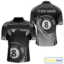 Load image into Gallery viewer, Black And Grey 8 Ball Pool Lights Billiard Polo &amp; 1/4 Zip For Men Custom 3D Billiard Team Jerseys TDM4132