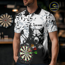 Load image into Gallery viewer, Personalized Grunge White Black Funny Wolf Darts Shirt For Men Custom Team Darts Jersey Outfit TDM4494