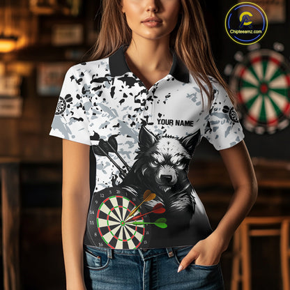 Personalized Grunge White Black Funny Wolf Darts Shirt For Women Custom Team Darts Jersey Outfit TDM4494