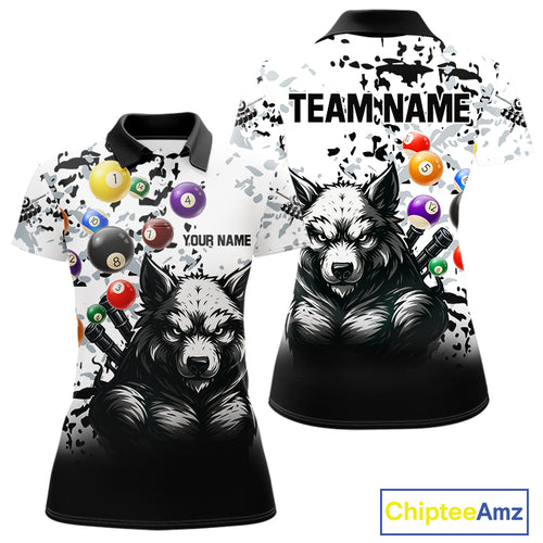 Personalized Grunge White Black Funny Wolf Billiard Shirt For Women Custom Pool Balls Team Jersey TDM4495