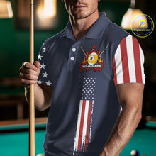 Load image into Gallery viewer, Personalized American Flag Blue Navy 9 Ball Pool Team Shirt For Men Custom Patriotic Billiard Shirt TDM4735