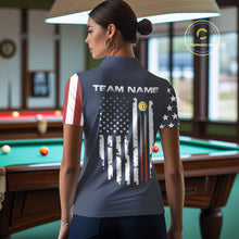 Load image into Gallery viewer, Personalized American Flag Blue Navy 9 Ball Pool Team Shirt For Women Custom Patriotic Billiard Shirt TDM4735