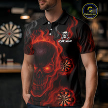 Load image into Gallery viewer, Flaming Skull Darts Shirt For Men Custom Red Darts Jerseys Team Polo &amp; Quarter Zip, Darts Gifts TDM4135