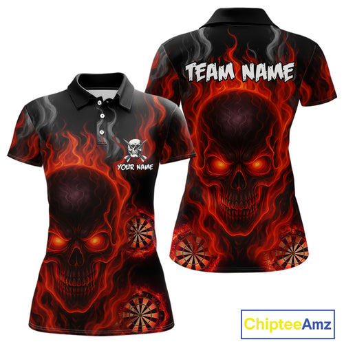 Flaming Skull Darts Shirt For Women Custom Red Darts Jerseys Team Polo & Quarter Zip, Darts Gifts TDM4135