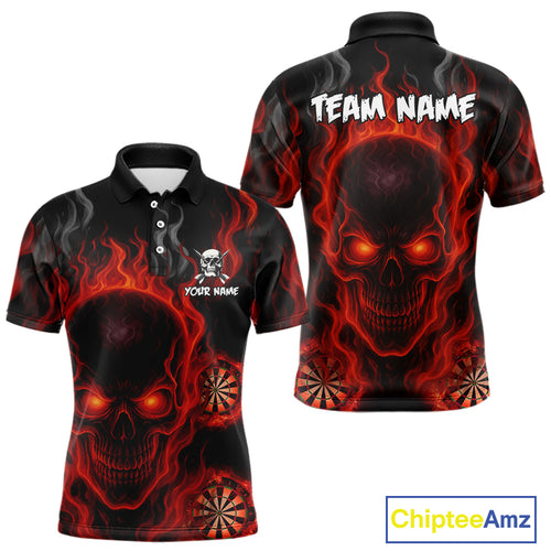 Flaming Skull Darts Shirt For Men Custom Red Darts Jerseys Team Polo & Quarter Zip, Darts Gifts TDM4135
