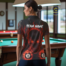 Load image into Gallery viewer, Red Flaming Skull 8 Ball Billiard Shirt For Women Custom Pool Jerseys Team Polo &amp; Quarter Zip TDM4136