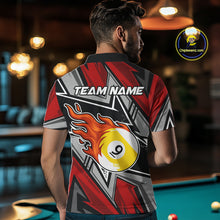 Load image into Gallery viewer, Personalized Men's Billiard Shirts, Flame 8&amp;9 Ball Custom Red Zig-Zag Billiard Team Jerseys TDM4137