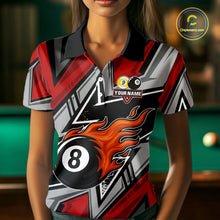 Load image into Gallery viewer, Personalized Women's Billiard Shirts, Flame 8&amp;9 Ball Custom Red Zig-Zag Billiard Team Jerseys TDM4137