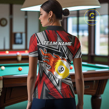Load image into Gallery viewer, Personalized Women's Billiard Shirts, Flame 8&amp;9 Ball Custom Red Zig-Zag Billiard Team Jerseys TDM4137