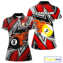 Load image into Gallery viewer, Personalized Women's Billiard Shirts, Flame 8&amp;9 Ball Custom Red Zig-Zag Billiard Team Jerseys TDM4137