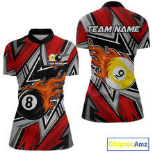 Load image into Gallery viewer, Personalized Women's Billiard Shirts, Flame 8&amp;9 Ball Custom Red Zig-Zag Billiard Team Jerseys TDM4137