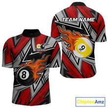 Load image into Gallery viewer, Personalized Men's Billiard Shirts, Flame 8&amp;9 Ball Custom Red Zig-Zag Billiard Team Jerseys TDM4137