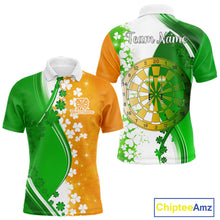 Load image into Gallery viewer, Green And Orange Glowing Shamrock Luckiest Dart Shirts For Men Custom St Patrick Day Darts Jersey TDM4750