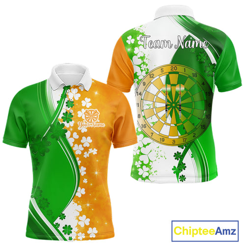 Green And Orange Glowing Shamrock Luckiest Dart Shirts For Men Custom St Patrick Day Darts Jersey TDM4750