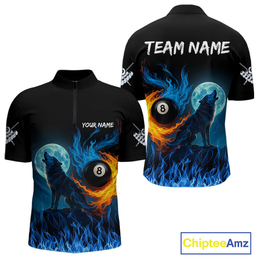 Personalized Flaming 8 Ball Pool Wolf Billiard Shirts For Men Custom Team League Billiard Jerseys TDM4146