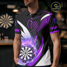 Load image into Gallery viewer, Personalized Purple Flame Dartboard Custom Darts Shirt For Men, Darts Jerseys Team Polo &amp; 1/4 Zip TDM4404