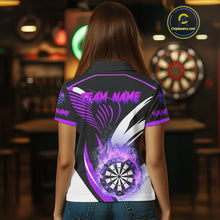 Load image into Gallery viewer, Personalized Purple Flame Dartboard Custom Darts Shirt For Women, Darts Jerseys Team Polo &amp; 1/4 Zip TDM4404