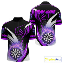 Load image into Gallery viewer, Personalized Purple Flame Dartboard Custom Darts Shirt For Men, Darts Jerseys Team Polo &amp; 1/4 Zip TDM4404