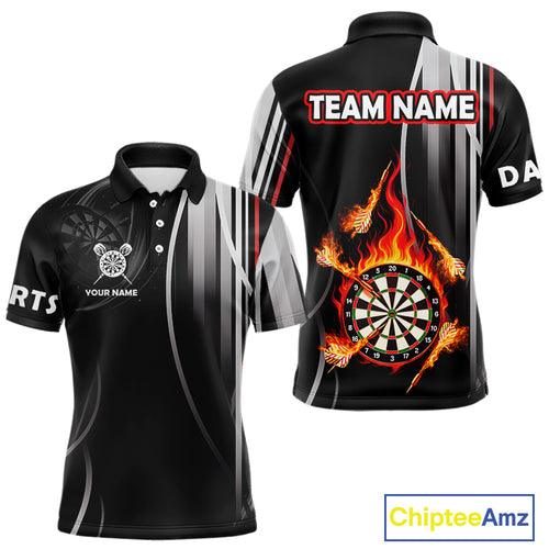 Funny Dartboard Fire Flame Black Darts Shirt For Men Custom Darts League Jersey Polo & 1/4 Zip TDM4410