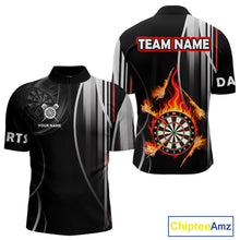 Load image into Gallery viewer, Funny Dartboard Fire Flame Black Darts Shirt For Men Custom Darts League Jersey Polo &amp; 1/4 Zip TDM4410
