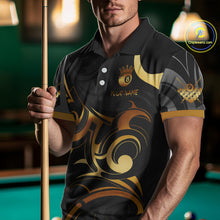 Load image into Gallery viewer, Black And Gold 8 Ball Crown Tribal Billiard Shirt For Men Custom Pool Team Jersey Polo &amp; 1/4 Zip TDM4415