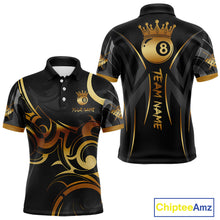 Load image into Gallery viewer, Black And Gold 8 Ball Crown Tribal Billiard Shirt For Men Custom Pool Team Jersey Polo &amp; 1/4 Zip TDM4415