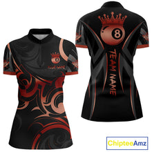 Load image into Gallery viewer, Black And Red 8 Ball Crown Tribal Billiard Shirt For Women Custom Pool Team Jersey Polo &amp; 1/4 Zip TDM4416