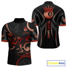 Load image into Gallery viewer, Black And Red 8 Ball Crown Tribal Billiard Shirt For Men Custom Pool Team Jersey Polo &amp; 1/4 Zip TDM4416