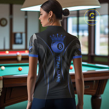 Load image into Gallery viewer, Black And Blue 8 Ball Crown Tribal Billiard Shirt For Women Custom Pool Team Jersey Polo &amp; 1/4 Zip TDM4417