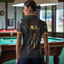 Load image into Gallery viewer, Black And Gold 9 Ball Crown Tribal Billiard Shirt For Women Custom Pool Team Jersey Polo &amp; 1/4 Zip TDM4418