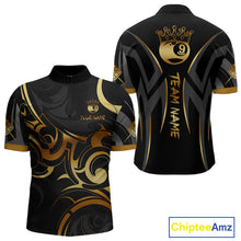 Load image into Gallery viewer, Black And Gold 9 Ball Crown Tribal Billiard Shirt For Men Custom Pool Team Jersey Polo &amp; 1/4 Zip TDM4418