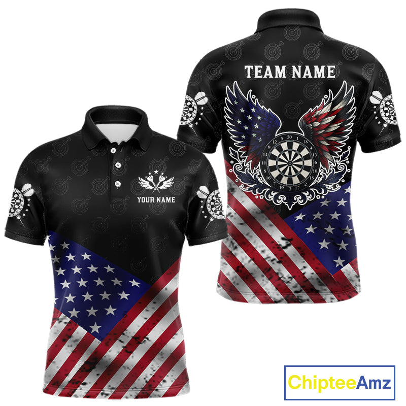 Personalized American Flag Dartboard Wings Darts Shirt For Men, Patriotic Darts Team Jerseys TDM4434