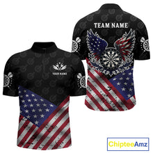 Load image into Gallery viewer, Personalized American Flag Dartboard Wings Darts Shirt For Men, Patriotic Darts Team Jerseys TDM4434