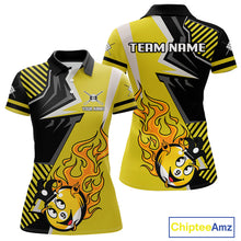 Load image into Gallery viewer, Personalized Yellow Black Funny 9 Ball Flame Billiard Shirt For Women Custom 9 Ball Pool Team Jersey TDM4455