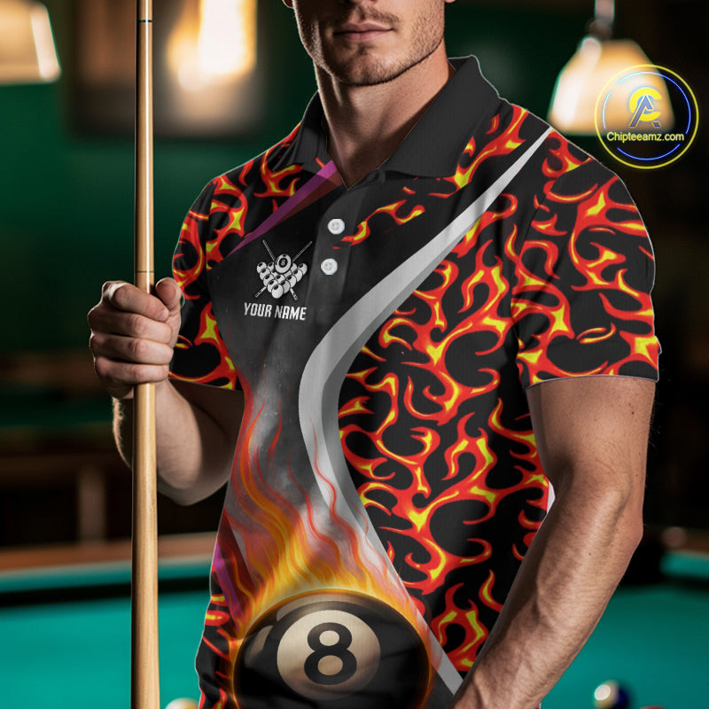 Personalized Flame Orange 8 Ball Pool Billiard Shirt For Men Custom Billiard Team Jerseys TDM4470