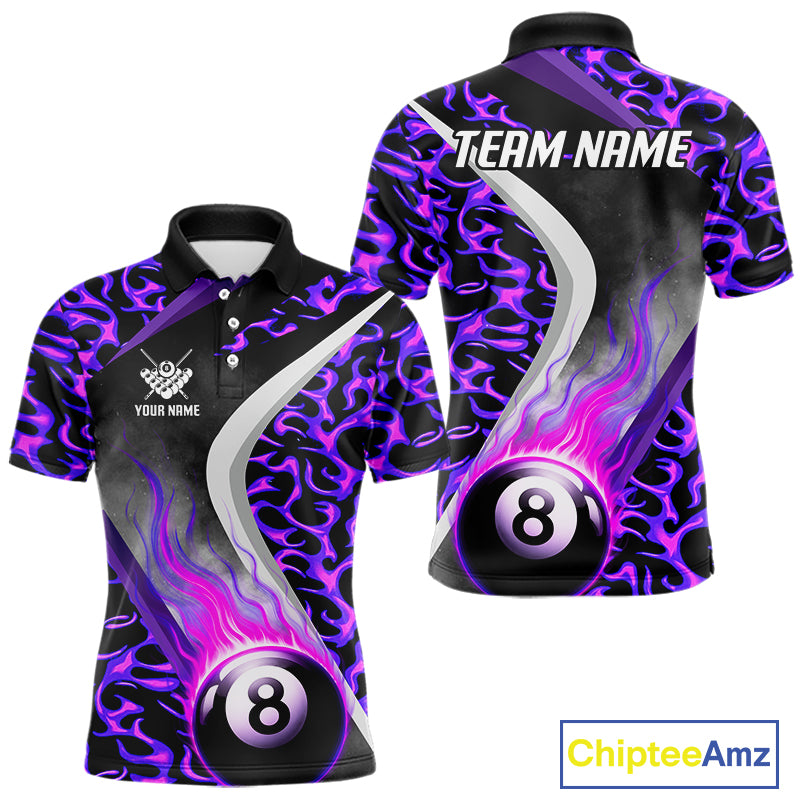Personalized Flame Purple 8 Ball Pool Billiard Shirt For Men Custom Billiard Team Jerseys TDM4472