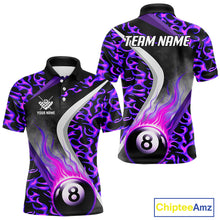 Load image into Gallery viewer, Personalized Flame Purple 8 Ball Pool Billiard Shirt For Men Custom Billiard Team Jerseys TDM4472