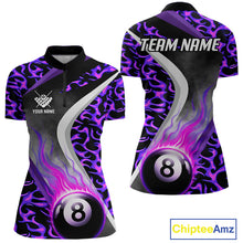 Load image into Gallery viewer, Personalized Flame Purple 8 Ball Pool Billiard Shirt For Women Custom Billiard Team Jerseys TDM4472