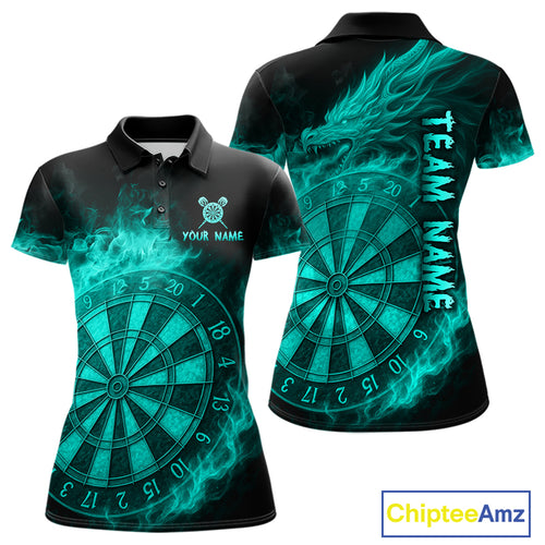 Personalized 3D Turquoise Dartboard Dragon Flame Dart Shirts For Women Custom Darts Team Jerseys TDM4313