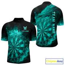 Load image into Gallery viewer, Personalized 3D Turquoise Dartboard Dragon Flame Dart Shirts For Men Custom Darts Team Jerseys TDM4313