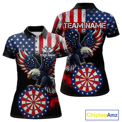 Personalized Patriotic Eagle Dartboard Jersey For Women Custom American Flag Darts Team Shirt TDM4755